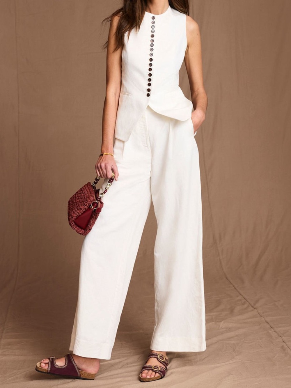BRAND NEW Mint Velvet Cream Linen Blend Pleated Wide Leg Trousers in US 4 Long - Picture 3 of 8